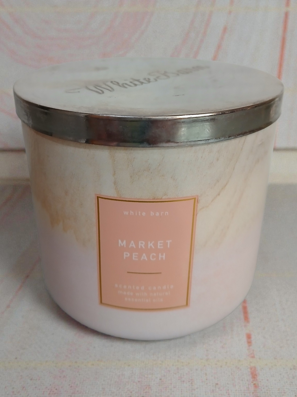 White Barn Peach-Label Scented Candle in Cream and Peach